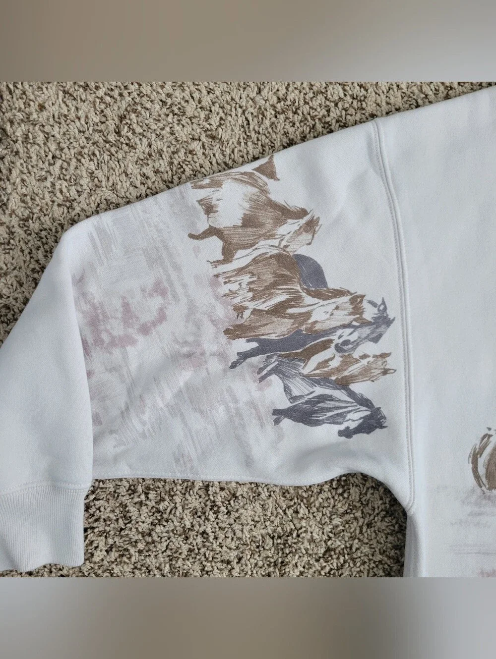 Abercrombie & Fitch Sunday Sweatshirt Horses Western Beige Brown Gray Large